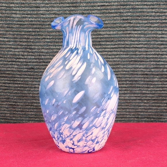 Vintage Hand Blown Blue And White Bud Vase 6.5" Tall - Picture 2 of 8